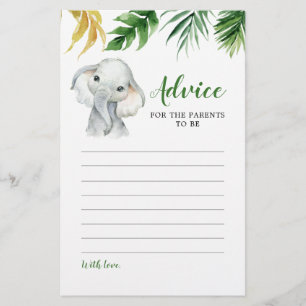 Tarjeta de asesoramiento Baby Shower para elefante