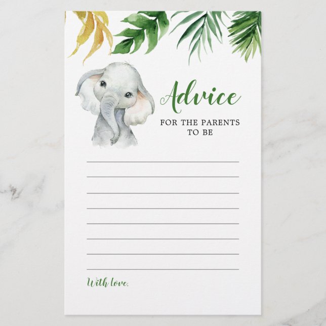 Tarjeta de asesoramiento Baby Shower para elefante (Anverso)