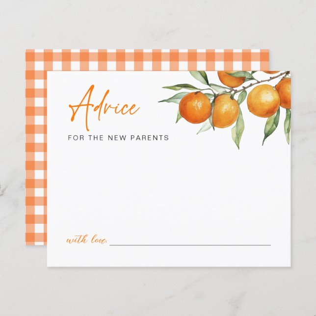 Tarjeta de asesoramiento Baby Shower para Naranja  (Anverso / Reverso)