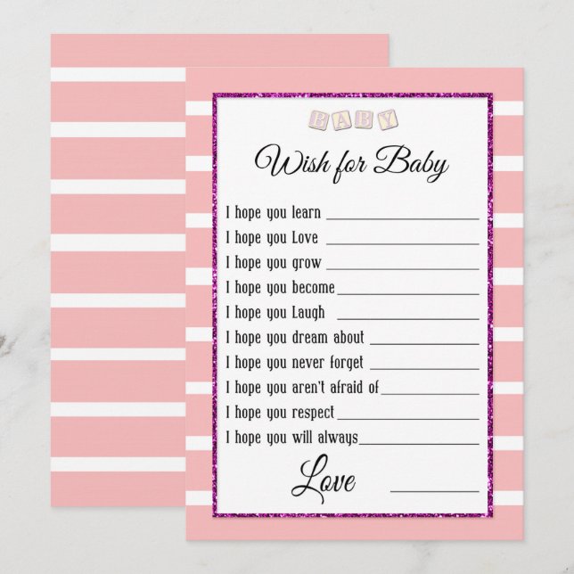Tarjeta de asesoramiento Baby Shower rosa (Anverso / Reverso)