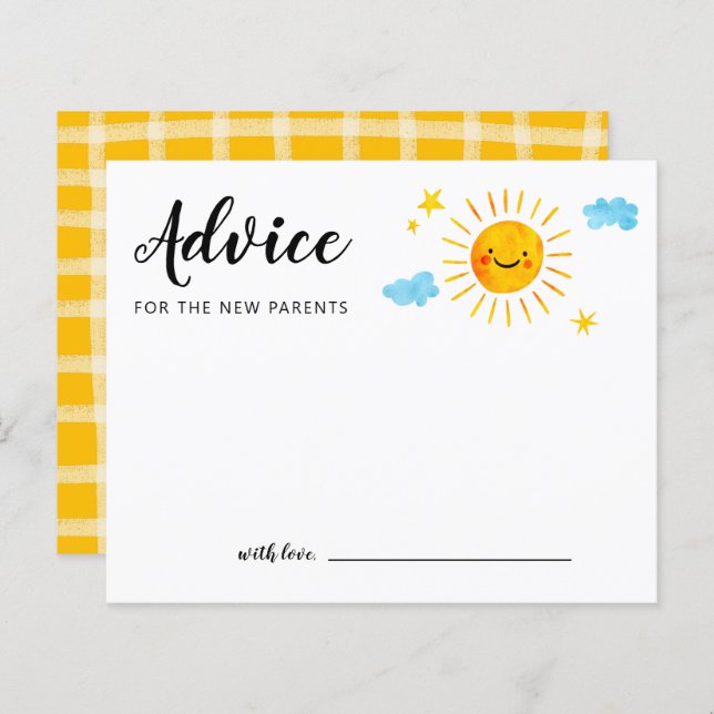 Tarjeta de asesoramiento Baby Shower Sunshine (Anverso / Reverso)