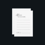 Tarjeta de asesoramiento Boda clásica moderna<br><div class="desc">Esta moderna tarjeta de consejo boda clásica es perfecta para su elegante boda moderno. Este diseño presenta una caligrafía negra simple, colocada sobre un fondo blanco y claro neutro para que se ajuste a su clásico boda tradicional o minimalista boda boho en primavera, verano, otoño o invierno. Por favor, siéntase...</div>
