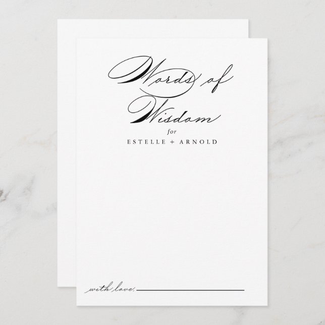 Tarjeta de asesoramiento caligrafía Boda Palabras  (Anverso / Reverso)