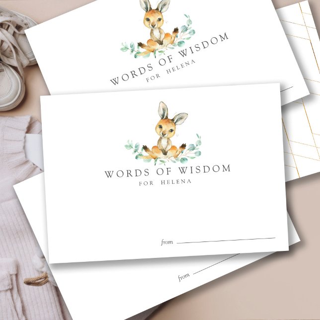 Tarjeta de asesoramiento canguro para bebés de Bab (Baby advice card, baby in bloom, watercolor, gender neutral, forest animals, for the parents)