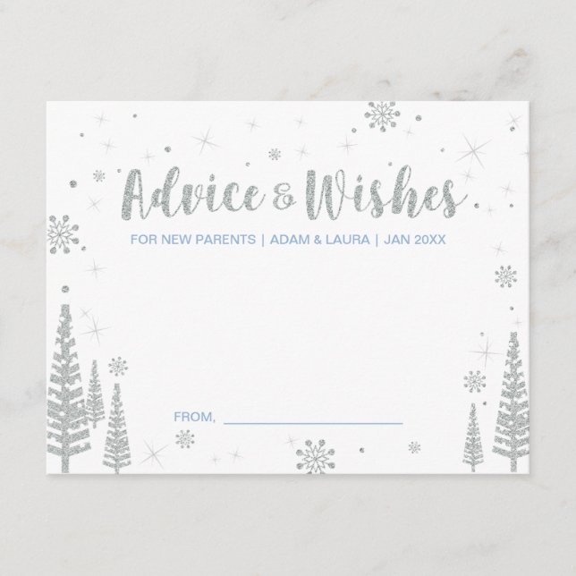 Tarjeta de asesoramiento de Baby Shower azul para  (Anverso)