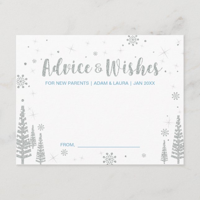 Tarjeta de asesoramiento de Baby Shower azul para  (Anverso)