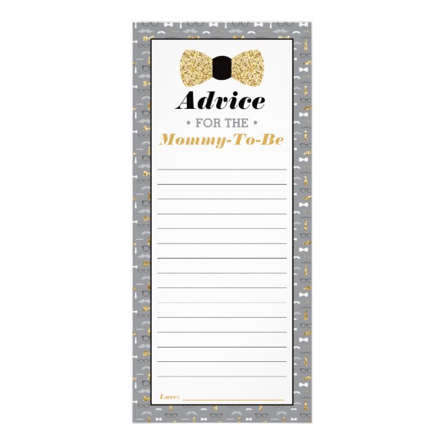 Tarjeta de asesoramiento de Baby Shower, Bow Tie (Frente)
