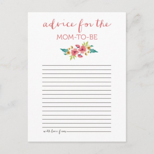 Tarjeta de asesoramiento de Baby Shower de Floral  (Anverso)