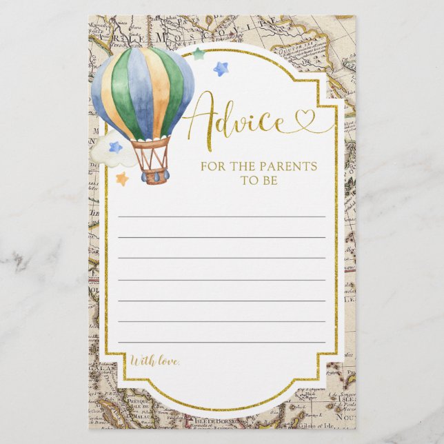 Tarjeta de asesoramiento de Baby Shower de globo d (Anverso)