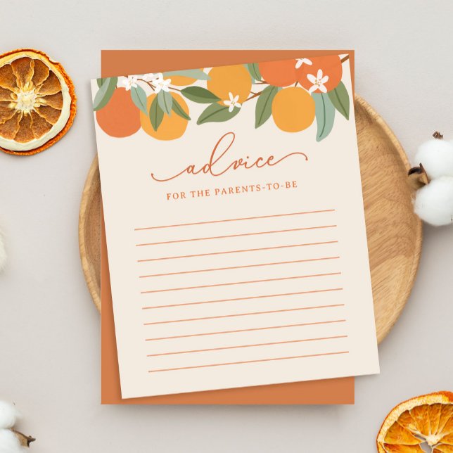 Tarjeta de asesoramiento de Baby Shower para padre (advice for the parents card with citrus theme)