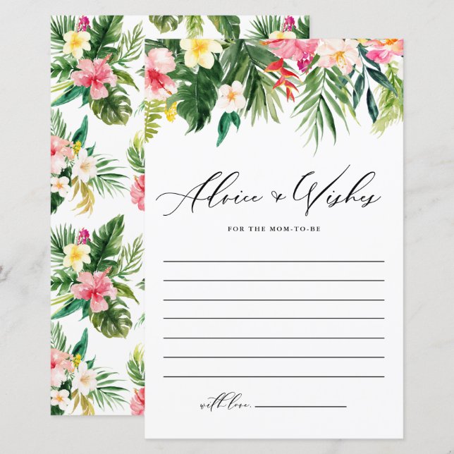 Tarjeta de asesoramiento de Baby Shower tropical d (Anverso / Reverso)