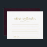 Tarjeta de asesoramiento de Boda de caligrafía de<br><div class="desc">Esta tarjeta de boda de caligrafía burdeos dorada es perfecta para un boda rústico. El diseño es sencillo y elegante, con una tipografía de guion clásica y elegante de oro en un fondo blanco y marrón.Estas tarjetas son perfectas para un boda, ducha de novia, ducha de bebé, fiesta de graduación...</div>