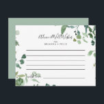 Tarjeta de asesoramiento de Boda de follaje con gu<br><div class="desc">Esta tarjeta de consejo de boda de follaje de guion caligráfico es perfecta para un boda moderno. El diseño presenta una acuarela de elegantes ramas y hojas de eucaliptos botánicos dibujadas a mano, dispuestas en hermosos ramos y motivos geométricos. Estas tarjetas son perfectas para un boda, una ducha de novia,...</div>