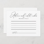 Tarjeta de asesoramiento de Boda de Moda Clásica<br><div class="desc">Esta elegante tarjeta de consejo boda de moda es perfecta para un boda rústico. El diseño, sencillo y elegante, presenta una tipografía de escritura clásica y elegante en blanco y negro. Estas tarjetas son perfectas para un boda, una ducha de novia, una ducha de bebé, una fiesta de graduación y...</div>