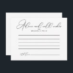 Tarjeta de asesoramiento de Boda de Moda Clásica<br><div class="desc">Esta elegante tarjeta de consejo boda de moda es perfecta para un boda rústico. El diseño, sencillo y elegante, presenta una tipografía de escritura clásica y elegante en blanco y negro. Estas tarjetas son perfectas para un boda, una ducha de novia, una ducha de bebé, una fiesta de graduación y...</div>