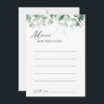 Tarjeta de asesoramiento de Bodas blancos de la ve<br><div class="desc">Este moderno diseño de tarjetas de consejo boda blanco de vegetación presenta una mezcla sencilla y combina estilos coordinados en blanco y negro con delicados elementos verdes que añaden un flúor elegante en torno a una simple y sofisticada tipografía y un precioso guión de caligrafía mínima. El eucalipto de acuarela...</div>