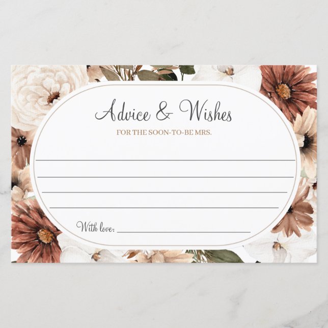 Tarjeta de asesoramiento de ducha de novia Fall Bo (Anverso)
