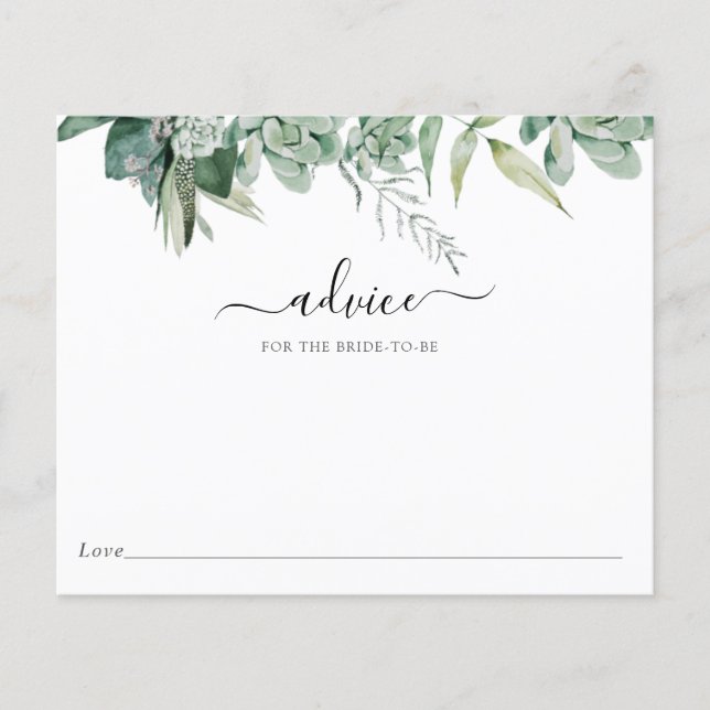 Tarjeta de asesoramiento de novias Succulent y Euc (Anverso)