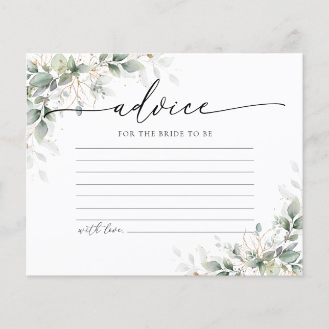 Tarjeta de asesoramiento Eucalyptus Gold Bridal Sh (Anverso)