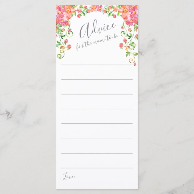 Tarjeta de asesoramiento para Baby Shower floral y (Anverso)