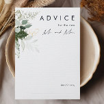 Tarjeta de asesoramiento para Bodas de hoja de oro<br><div class="desc">Diseñamos esta tarjeta de consejo para bodas de hoja dorada y vegetación para completar su boda boho simple y elegante. Cuenta con una hoja de eucalipto blanca y verde moderna, un follaje de helecho, una flor suculenta y hojas de Relieve metalizado de oro mínimas. Estos elementos le dan un aspecto...</div>