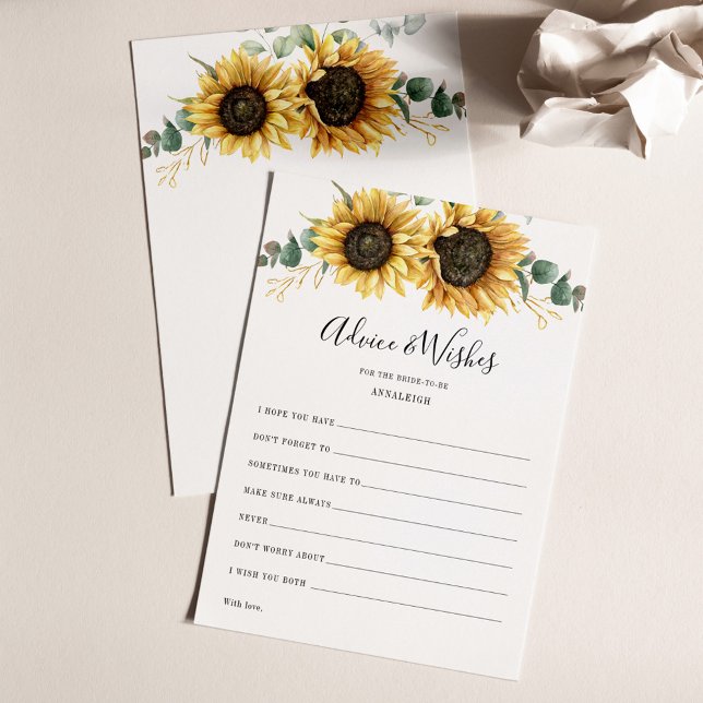 Tarjeta de asesoramiento para ducha de agua dulce  (Advice and Wishes Floral Sunflower Eucalyptus Bridal Shower Card)