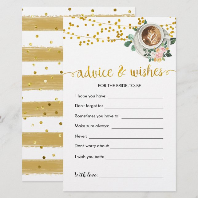 Tarjeta de asesoramiento para la ducha de novia qu (Anverso / Reverso)