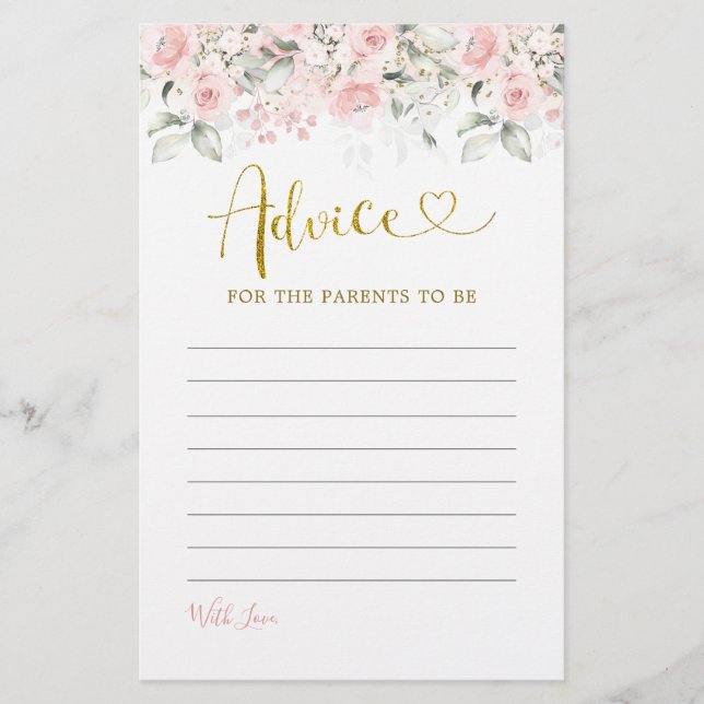Tarjeta de asesoramiento Rubor Pink Floral Baby Sh (Anverso)