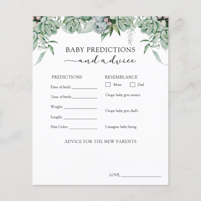 Tarjeta de asesoramiento y predicción para el bebé (Anverso)