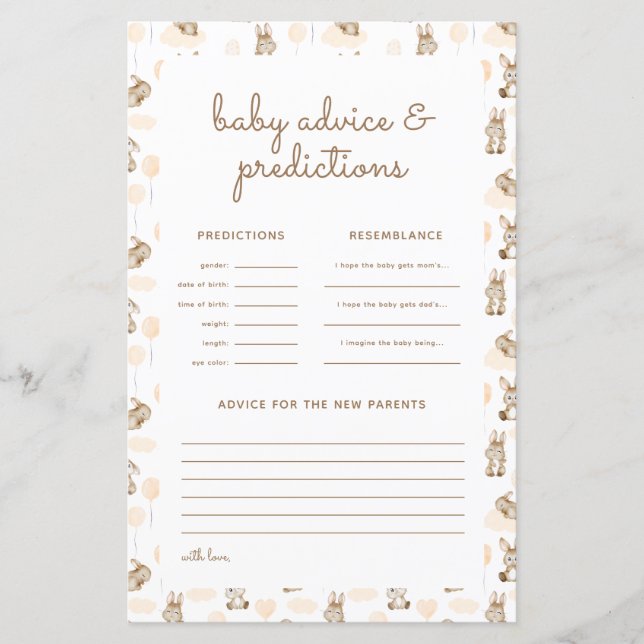 Tarjeta de asesoramiento y predicciones de Baby Sh (Anverso)
