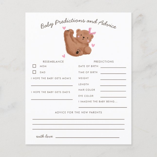 Tarjeta de asesoramiento y predicciones para bebés (Anverso)
