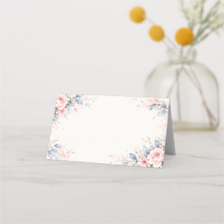 TARJETA DE ASIENTO 水彩フラワー 結婚式 席札 二つ折りプレイスカード ダスティブルー&くすみピンク 花柄