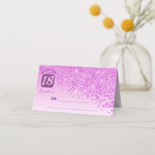 Tarjeta De Asiento 18.º Purpurina Rosa del Partido de los Cumpleaños (Anverso)