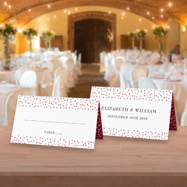 Tarjeta De Asiento 40.º Aniversario Boda Corazones de Ruby (40th Wedding Anniversary Ruby Hearts Place Card)