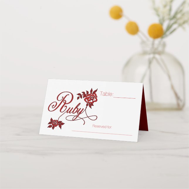 Tarjeta De Asiento 40.º Fiesta de Ruby Aniversario con rosas blancas (Anverso)