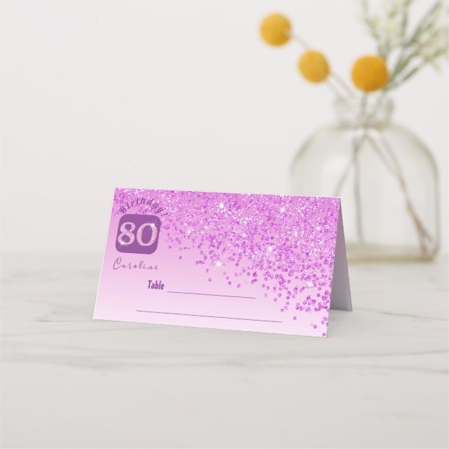 Tarjeta De Asiento 80.º Purpurina rosado del partido de cumpleaños (Anverso)