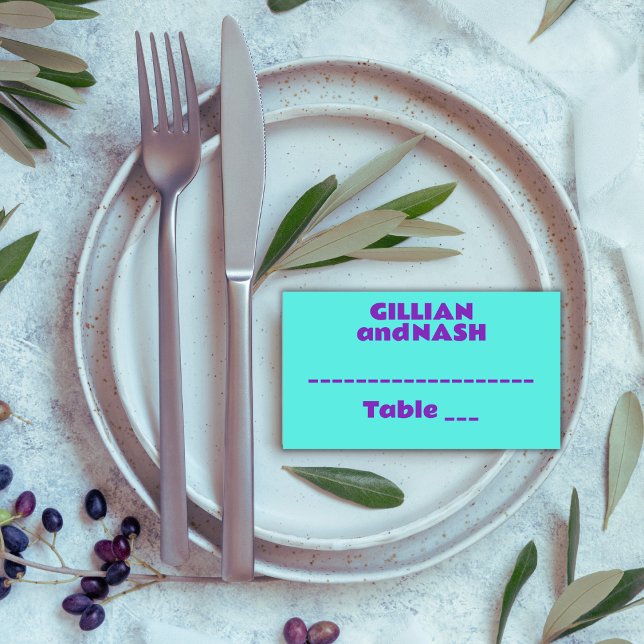 Tarjeta De Asiento 90 púrpura sobre Boda Verde azulado (Subido por el creador)