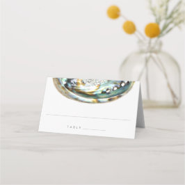 Tarjeta De Asiento Abalone Shell Green Watercolor Beach Wedding