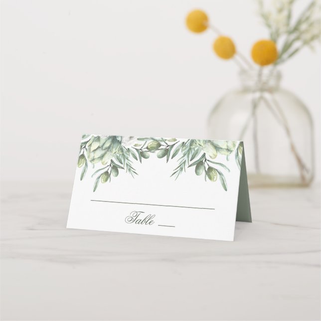 Tarjeta De Asiento Aceitunas acuarelas. Boda italiano de verano (Anverso)