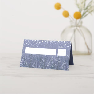 Tarjeta De Asiento Acompañante boda de pinos de invierno blanco y azu
