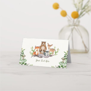 Tarjeta De Asiento Acuarela Animales de bosque vegetación Decoración