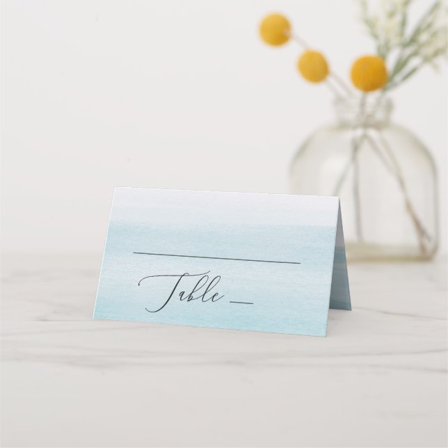 Tarjeta De Asiento Acuarela azul pastel boda dulce náutico (Anverso)