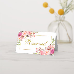 Tarjeta De Asiento Acuarela Boda de oro floral rosa reservada