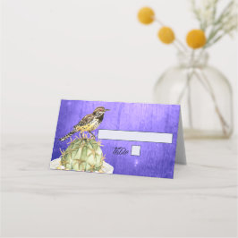 Tarjeta De Asiento Acuarela Cactus con Boda de pájaro Wren