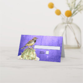 Tarjeta De Asiento Acuarela Cactus con Boda de pájaro Wren