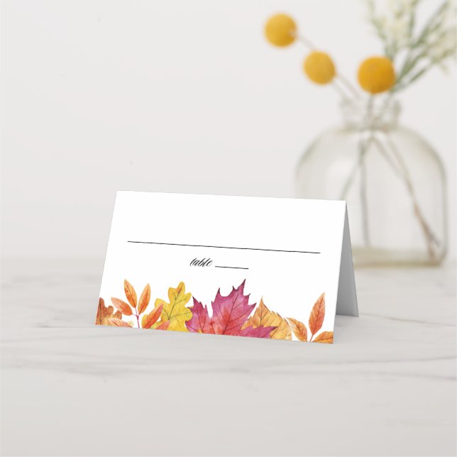 Tarjeta De Asiento Acuarela Caída Sale del Boda de otoño de Garland (Anverso)