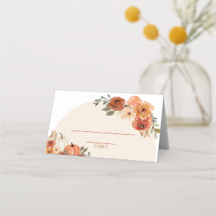 Tarjeta De Asiento Acuarela de calabaza otoñal naranja quemada floral