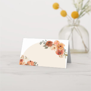 Tarjeta De Asiento Acuarela de calabaza otoñal naranja quemada floral