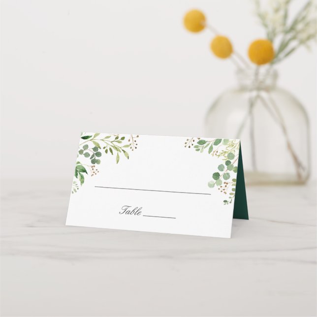 Tarjeta De Asiento Acuarela Eucalyptus Foliage Boda de hojas verdes (Anverso)