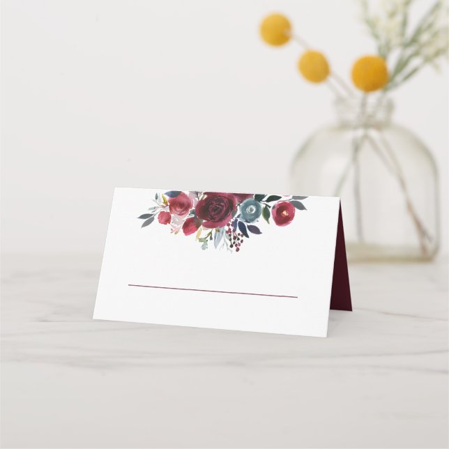 Tarjeta De Asiento Acuarela Floral Burgundy (Anverso)